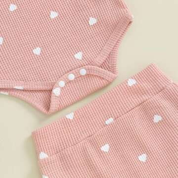 Baby Girl Clothes Spring Fall Waffle Knit Outfit Long Sleeve Heart Print Romper and Pants Headband 3Pcs Set (Pink Heart, 0-3 Months)