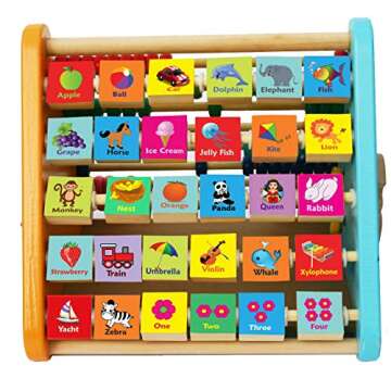TOWO Activity Centre Triangle Toys - Flip Flop Alphabet Blocks Abacus Clock - Activity Cube for Toddlers 5 in 1 - Montessori Learning Wooden Toys for 1 Year Old
