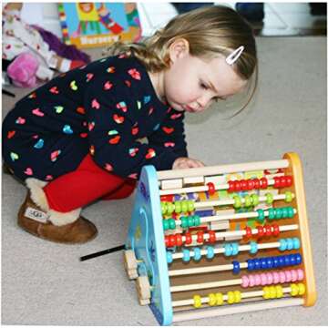 TOWO Activity Centre Triangle Toys - Flip Flop Alphabet Blocks Abacus Clock - Activity Cube for Toddlers 5 in 1 - Montessori Learning Wooden Toys for 1 Year Old