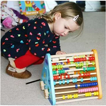 TOWO Activity Centre Triangle Toys - Flip Flop Alphabet Blocks Abacus Clock - Activity Cube for Toddlers 5 in 1 - Montessori Learning Wooden Toys for 1 Year Old