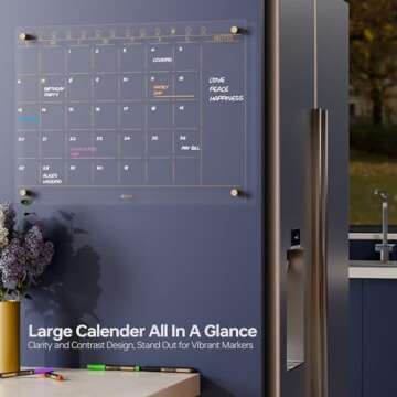 Clear Glass Dry Erase Calendar for Home & Office