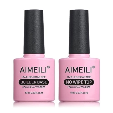 AIMEILI 5-in-1 Builder Base & No Wipe Top Coat Gel Nail Polish Set - Vegan & Cruelty-Free