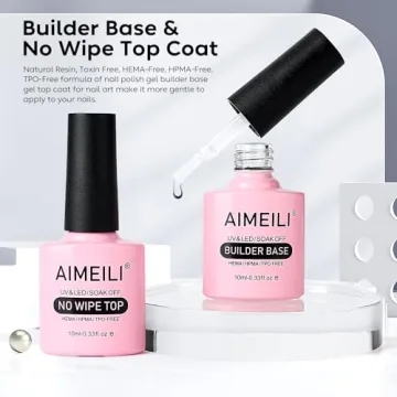 AIMEILI Builder Base & No Wipe Top Coat Gel Nail Polish Set
