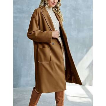 FSHAOES Womens Lapel Peacoat Winter Double-Breasted Outerwear Mid Long Jacket Casual Trench Coat