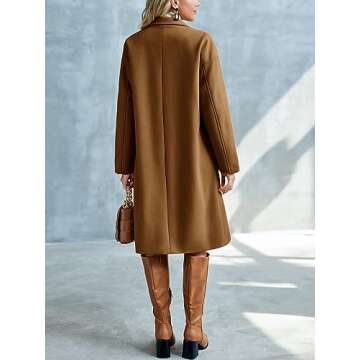 FSHAOES Womens Lapel Peacoat Winter Double-Breasted Outerwear Mid Long Jacket Casual Trench Coat