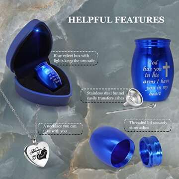 Small Urns for Ashes Keepsake Comes with Heart Box w/Light(Battery Replaceable)- Best Memorial Gifts for Loss of Loved One - Mini Cremation Urn w/Urn Necklace - Miniature Ashes Holder Tiny Sharing Urn