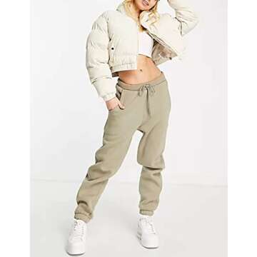 Yeokou Women's Cropped Puffer Jacket Black Stand Collar Zip Up Short Bubble Coat with Pockets(Apricot-S)