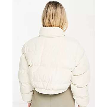 Yeokou Women's Cropped Puffer Jacket Black Stand Collar Zip Up Short Bubble Coat with Pockets(Apricot-S)