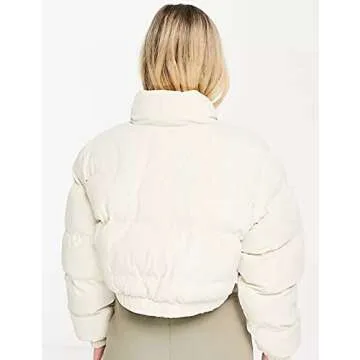 Yeokou Women's Cropped Puffer Jacket Black Stand Collar Zip Up Short Bubble Coat with Pockets(Apricot-S)