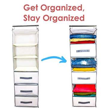 häbe Habe Premium Hanging Closet Organizer - Strongest Heavy Duty Storage Shelves Organizers with PerfectFit Foldable Drawers - Stop Back-Breaking Cleanup, Free Up Mental Space, Declutter Your Closet