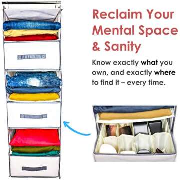 häbe Habe Premium Hanging Closet Organizer - Strongest Heavy Duty Storage Shelves Organizers with PerfectFit Foldable Drawers - Stop Back-Breaking Cleanup, Free Up Mental Space, Declutter Your Closet