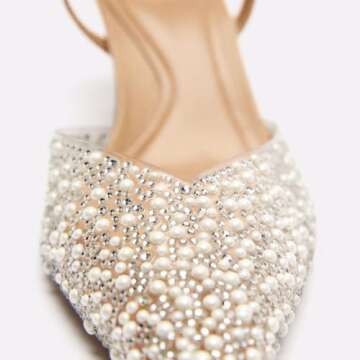 MRKEWUNEY Fashion Rhinestone Clear Slingback Pumps Shoes for Women Pointed Toe PVC Kitten Heels