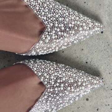 MRKEWUNEY Fashion Rhinestone Clear Slingback Pumps Shoes for Women Pointed Toe PVC Kitten Heels