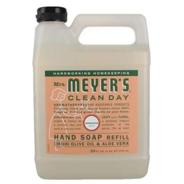 MRS. MEYER'S CLEAN DAY Organic Geranium Scent Liquid Hand Soap Refill, Vegan, 33 Ounces (Pack Of 3)