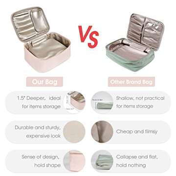 Narwey Cute Makeup Bag Travel Cosmetic Bag Make up Bag, Makeup Organizer Case with Brush Compartments for Women (Soft Pink)