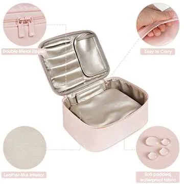 Narwey Cute Makeup Bag Travel Cosmetic Bag Make up Bag, Makeup Organizer Case with Brush Compartments for Women (Soft Pink)