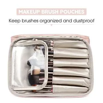 Narwey Cute Makeup Bag Travel Cosmetic Bag Make up Bag, Makeup Organizer Case with Brush Compartments for Women (Soft Pink)