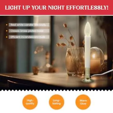 Creative Hobbies Electric Window Candle Lamp with Brass Plated Base, Dusk to Dawn Sensor Turns Candl...