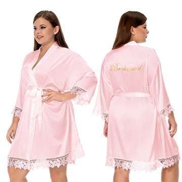 Kihnop Pink Bridesmaid Robes with Lace Trim for Weddings