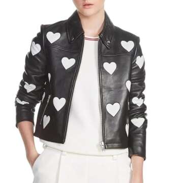 Zabsh Women’s Motorcycle White Heart faux Leather Jacket
