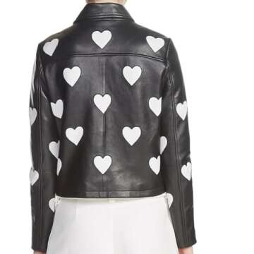 Zabsh Women’s Motorcycle White Heart faux Leather Jacket