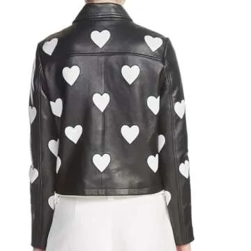 Zabsh Women’s Motorcycle White Heart faux Leather Jacket