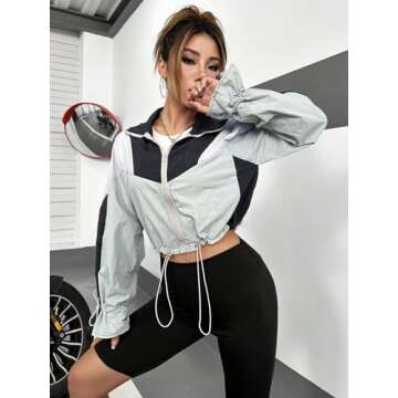 Floerns Colorblock Windbreaker Jacket for Women