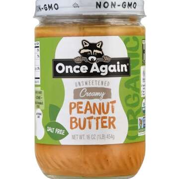 Once Again Organic Creamy Peanut Butter, 16oz - Salt Free, Unsweetened - USDA Organic, Gluten Free C...