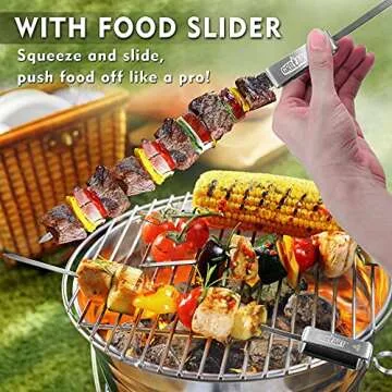 GRILLART Kabob Skewers for Grilling - Metal Skewers for Kabobs with Slider - Flat BBQ Skewers Stainl...