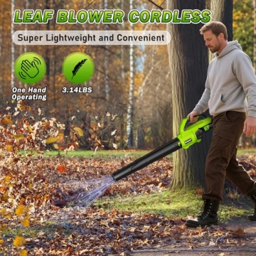 RYAHT Leaf Blower Cordless, 21V Powerful Electric Leaf Blower with 2 X 4.0Ah Batteries and Charger, ...
