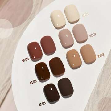 GAOY Nude Brown Fall Gel Nail Polish Set, 6 Colors White Beige Dark Tan Taupe Soak Off Gel Polish Kit and 2 Pcs Glassy Gel Top Coat and Base Coat Set