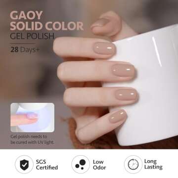 GAOY Nude Brown Fall Gel Nail Polish Set, 6 Colors White Beige Dark Tan Taupe Soak Off Gel Polish Kit and 2 Pcs Glassy Gel Top Coat and Base Coat Set