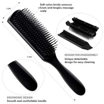 4pcs Curly Hair Brush Set for Adult & Kids Wet or Dry, Detangling Brush for 3/4ABC Hair with Detangler Spray Bottle & Wide Tooth Comb (3+1, Black)