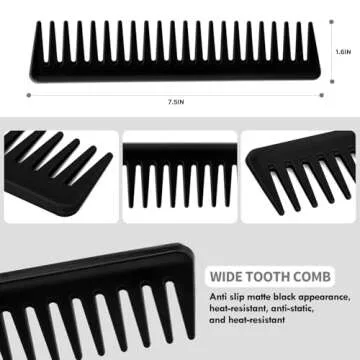 4pcs Curly Hair Brush Set for Adult & Kids Wet or Dry, Detangling Brush for 3/4ABC Hair with Detangler Spray Bottle & Wide Tooth Comb (3+1, Black)