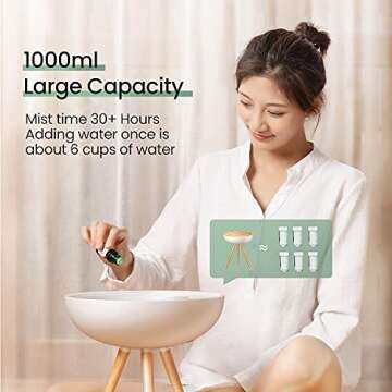 Large Essential Oil Diffuser Humidifier for Room , Big Wood Diffuser Easy Fill Clean BPA Free