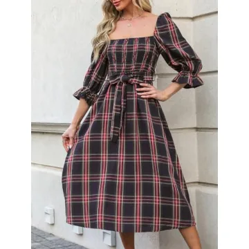 CUPSHE Women's Cute Plaid Maxi Dress for Parties