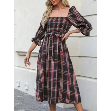 CUPSHE Women's Cute Plaid Maxi Dress for Parties