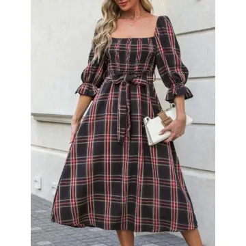 CUPSHE Women's Cute Plaid Maxi Dress for Parties