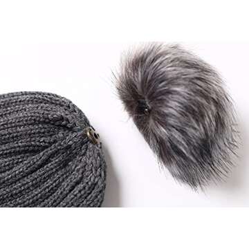 Roniky Womens Winter Beanie Hat, Silk Satin Lined Faux Fur Pom Pom Beanies Hat for Women Girls Warm Winter Knit Hats Deep Grey