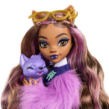 Monster High Clawdeen Wolf Doll with Pet Dog Crescent & Accessories Like Backpack, Planner, Snacks & More