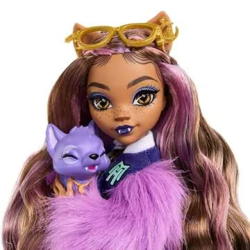 Monster High Clawdeen Wolf Doll with Pet Dog Crescent & Accessories Like Backpack, Planner, Snacks & More