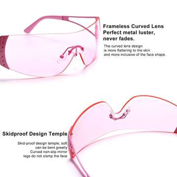 GUVIVI Wrap Around Y2K Sunglasses for Women Men Shield Flat Top Sunglasses Futuristic Frameless Gradient Lens Sun Glasses