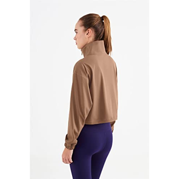 altiland Half Zip Pullover Cropped Jackets for Women Long Sleeve Workout Athletic Running Yoga Shirts(XL, Cocoa Brown)