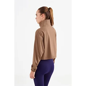 altiland Half Zip Pullover Cropped Jackets for Women Long Sleeve Workout Athletic Running Yoga Shirts(XL, Cocoa Brown)