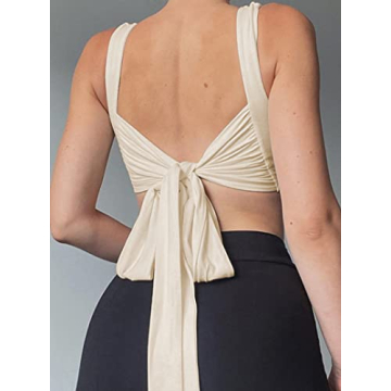Stylish Remidoo Ruched Criss Cross Backless Crop Top