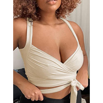 Stylish Remidoo Ruched Criss Cross Backless Crop Top