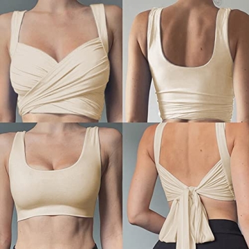 Stylish Remidoo Ruched Criss Cross Backless Crop Top