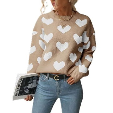 Akivide Women's Cute Aesthetic Heart Cream Sweaters Trendy Fall Pullover Crewneck Long Sleeve Soft K...