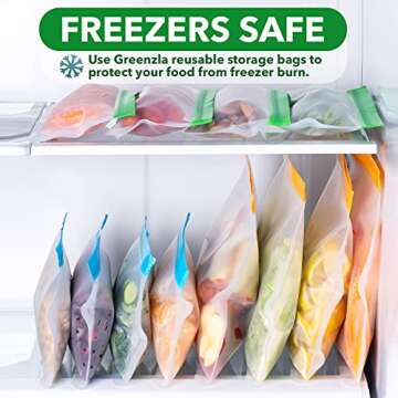 GREENZLA Eco-Friendly Reusable Freezer Bags, 8-Pack Extra Thick and Leakproof Resealable Gallon Bags for Safe Food Storage, Marinating, Snacks, and Meal Prep, Reusable, Non-Toxic, and Freezer Safety