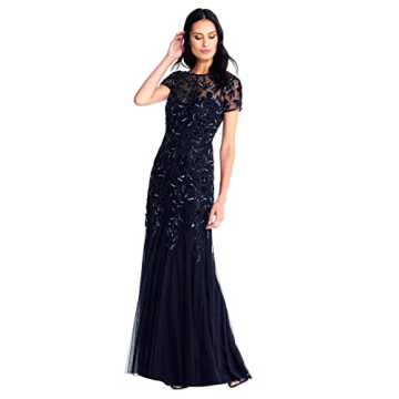 Adrianna Papell Floral Beaded Godet Gown - Twilight
